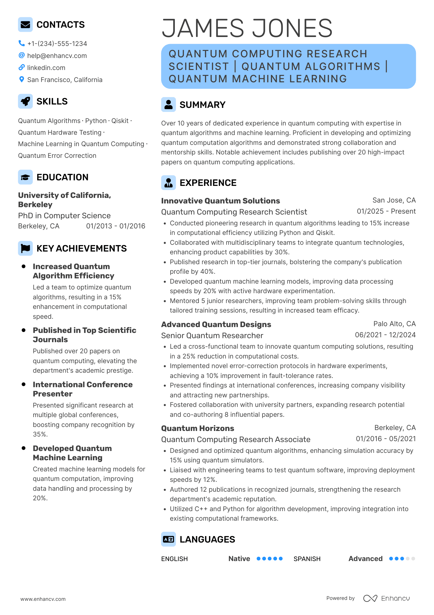 PhD resume example
