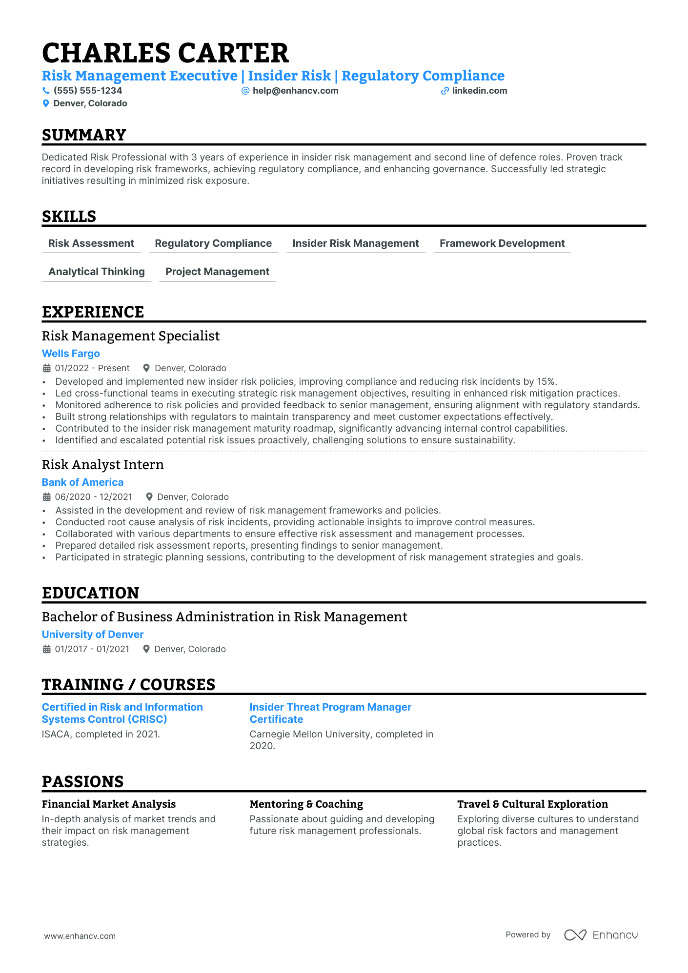 Head of Risk Management resume example