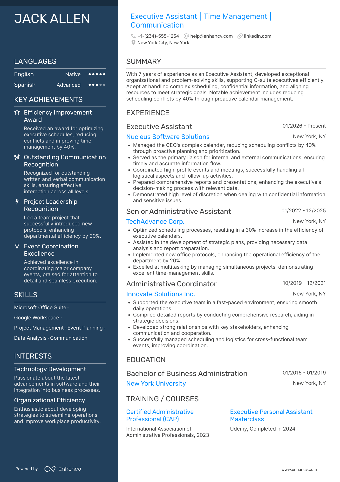 Executive Personal Assistant resume example