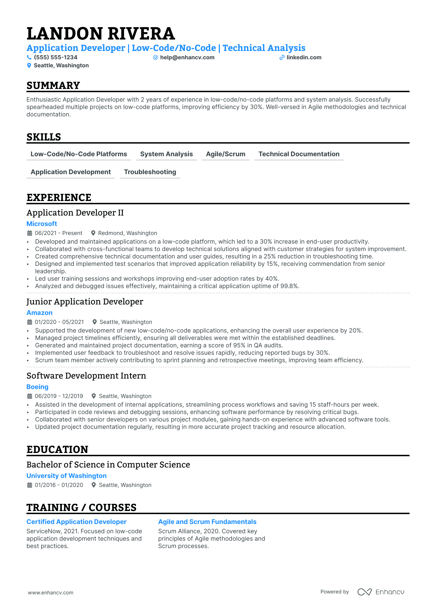 Application Developer resume example