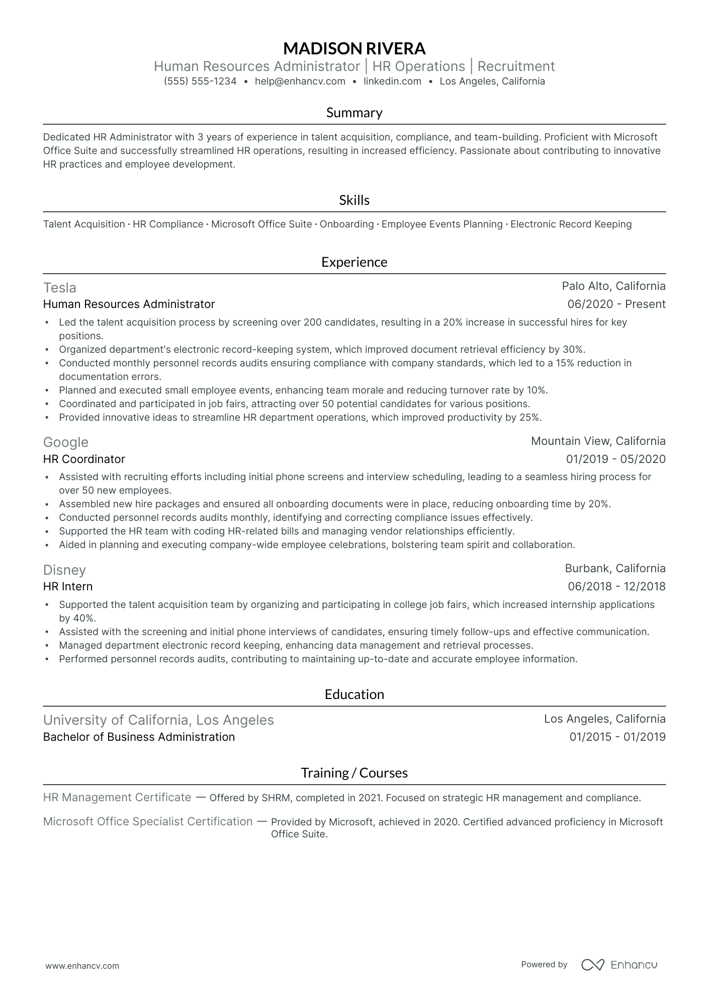 Human Resources resume example