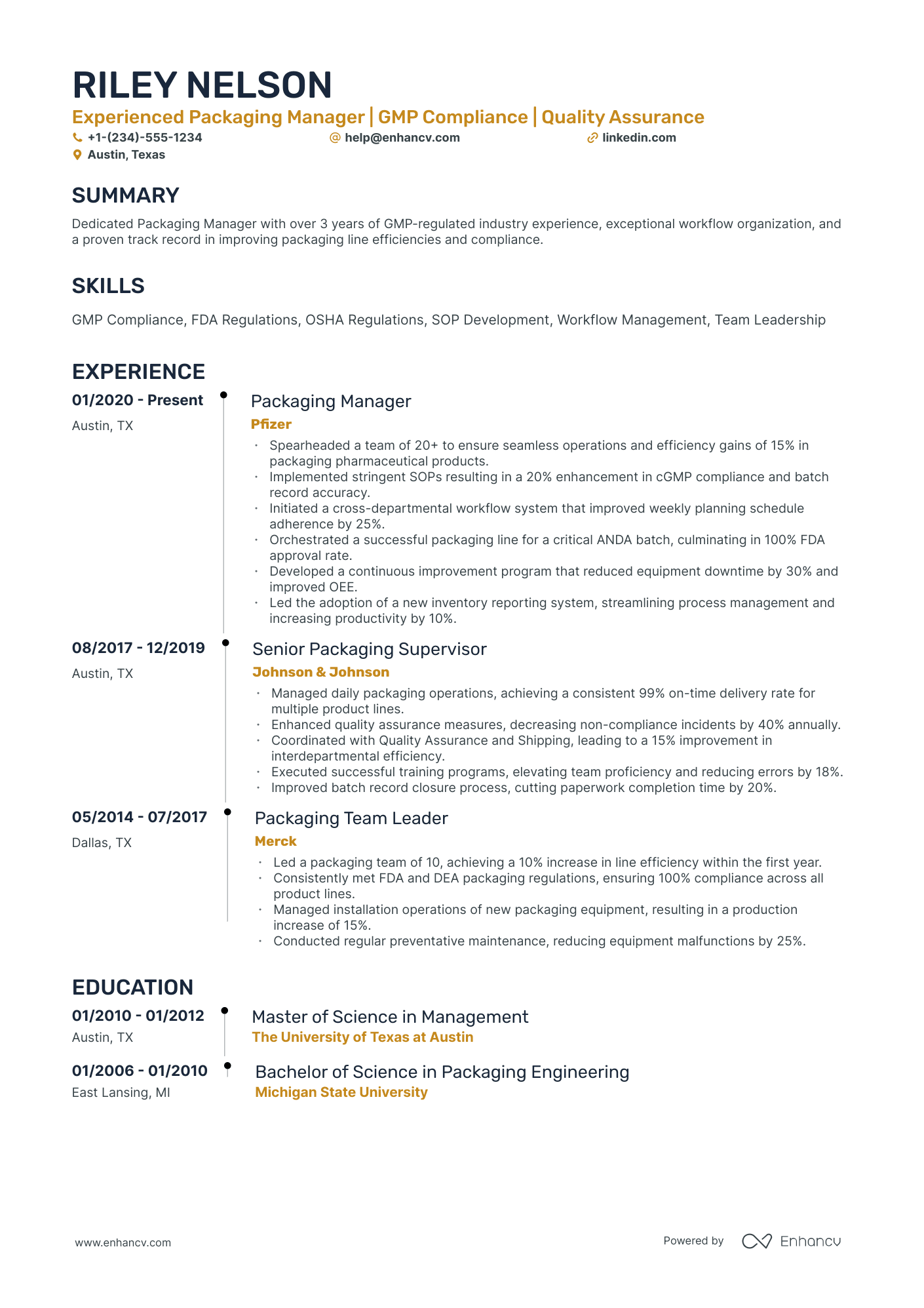 10 Packaging Manager Resume Examples & Guide for 2026
