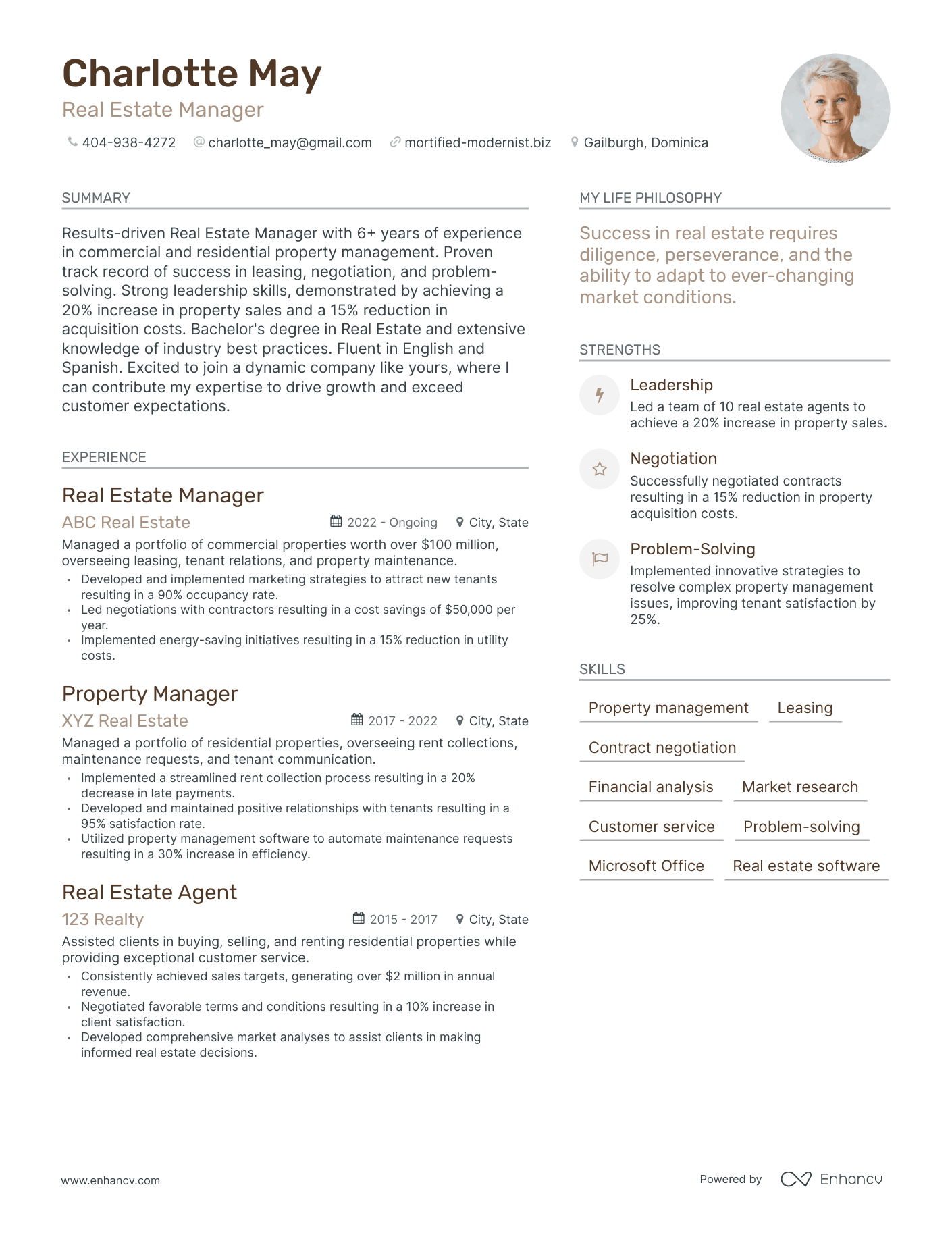 Real Estate Manager resume example