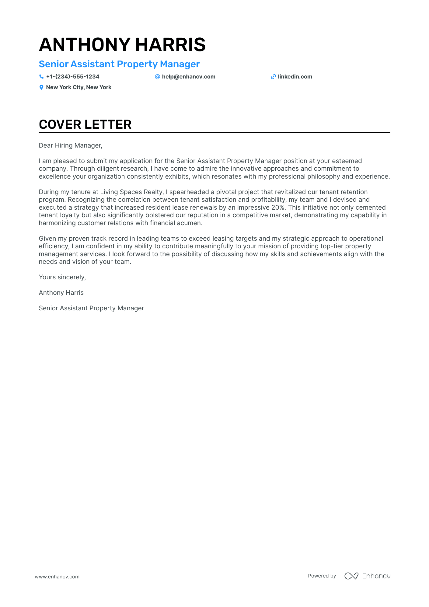 Assistant Property Manager cover letter