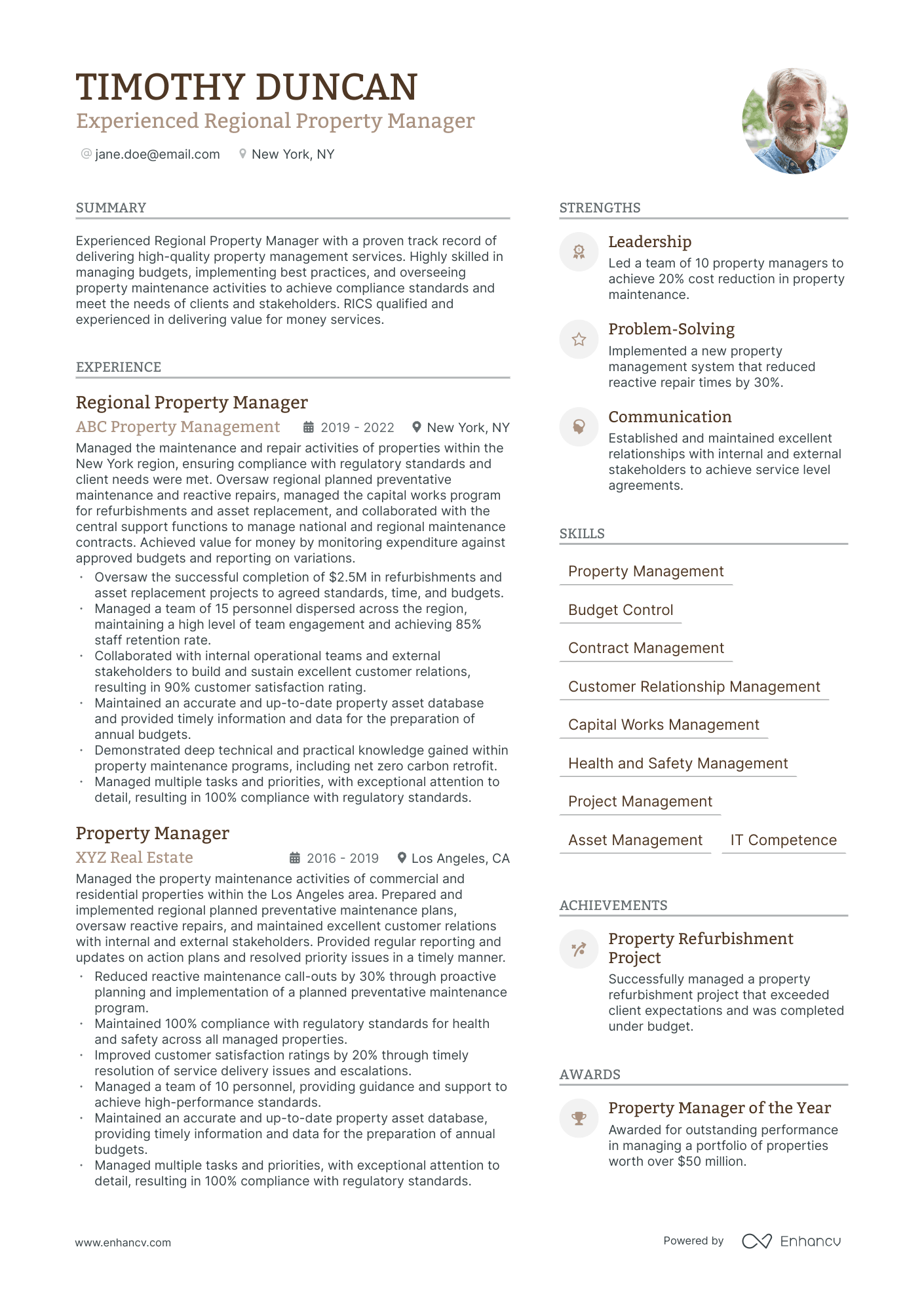 regional property manager resume example