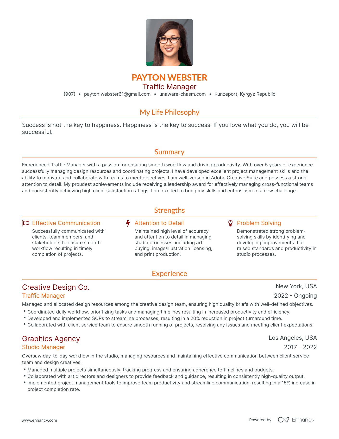 Modern Traffic Manager Resume Example
