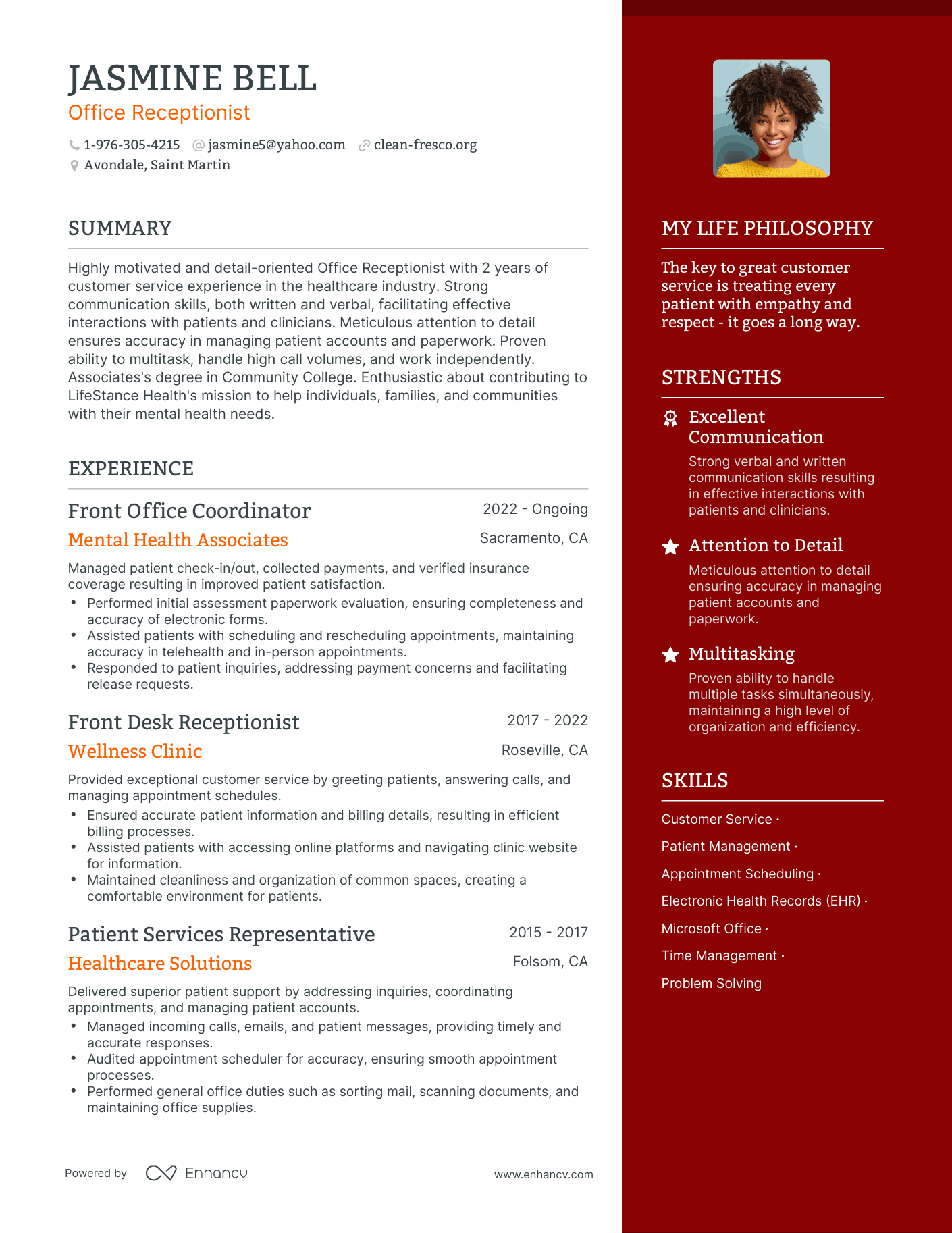 Office Receptionist resume example