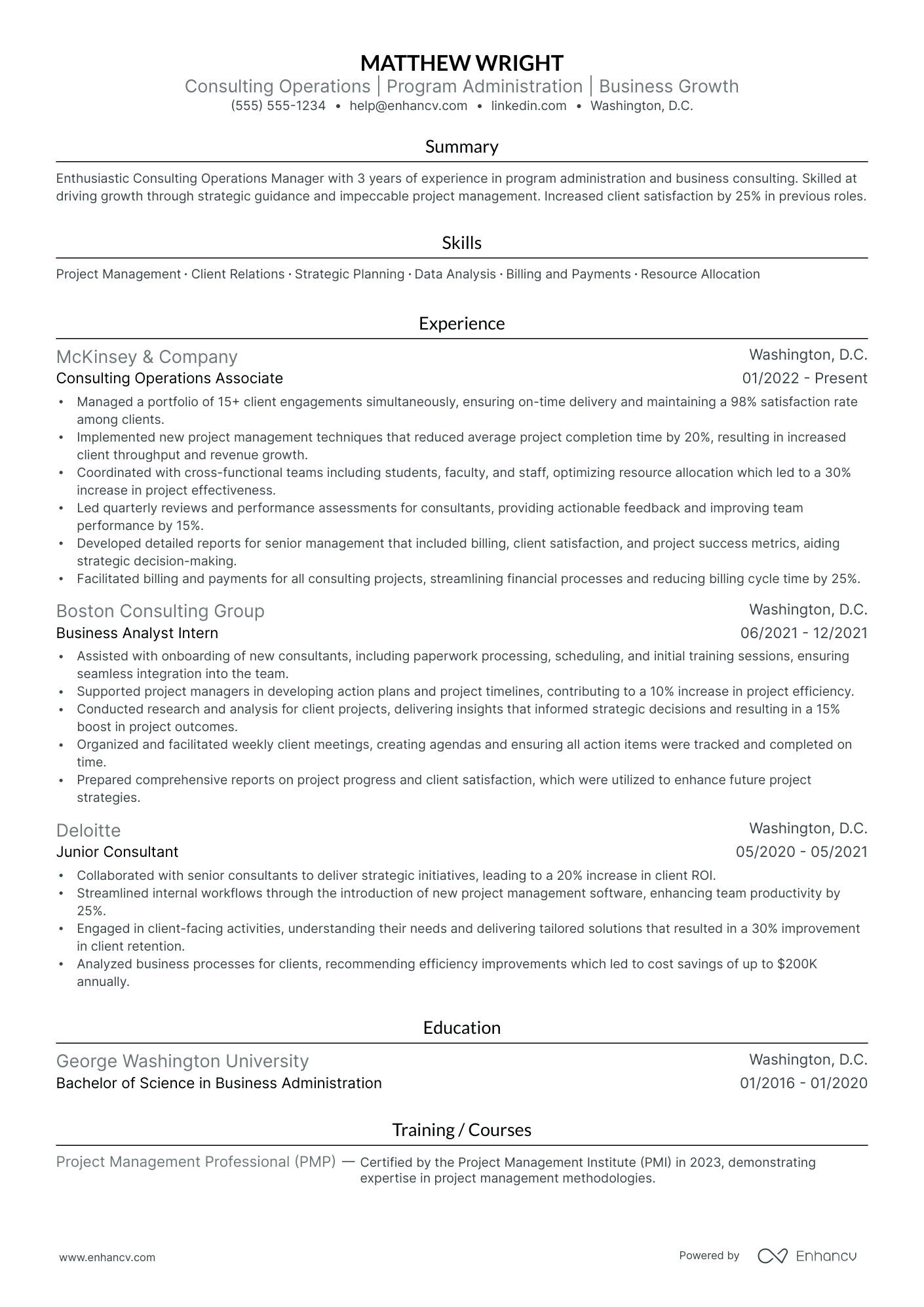 Consulting Operations Manager resume example