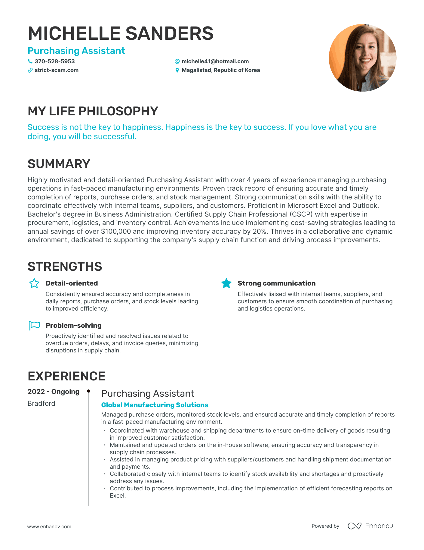Creative Purchasing Assistant Resume Example