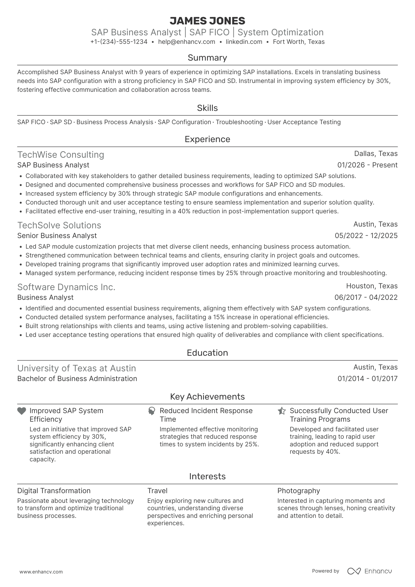SAP Business Analyst resume example
