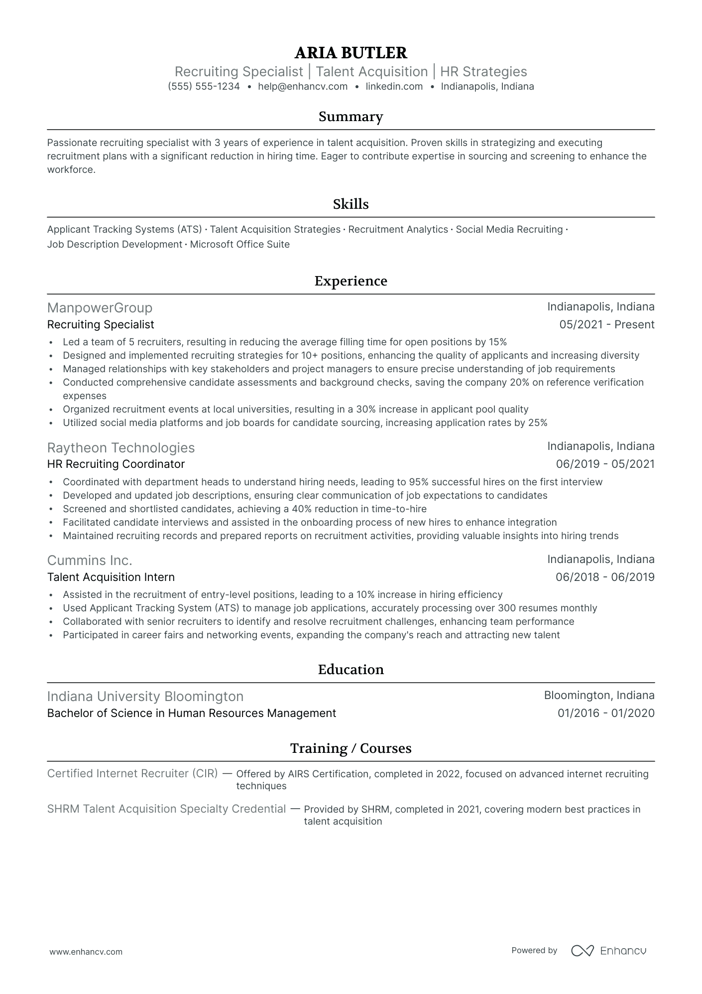 Recruitment Project Manager resume example