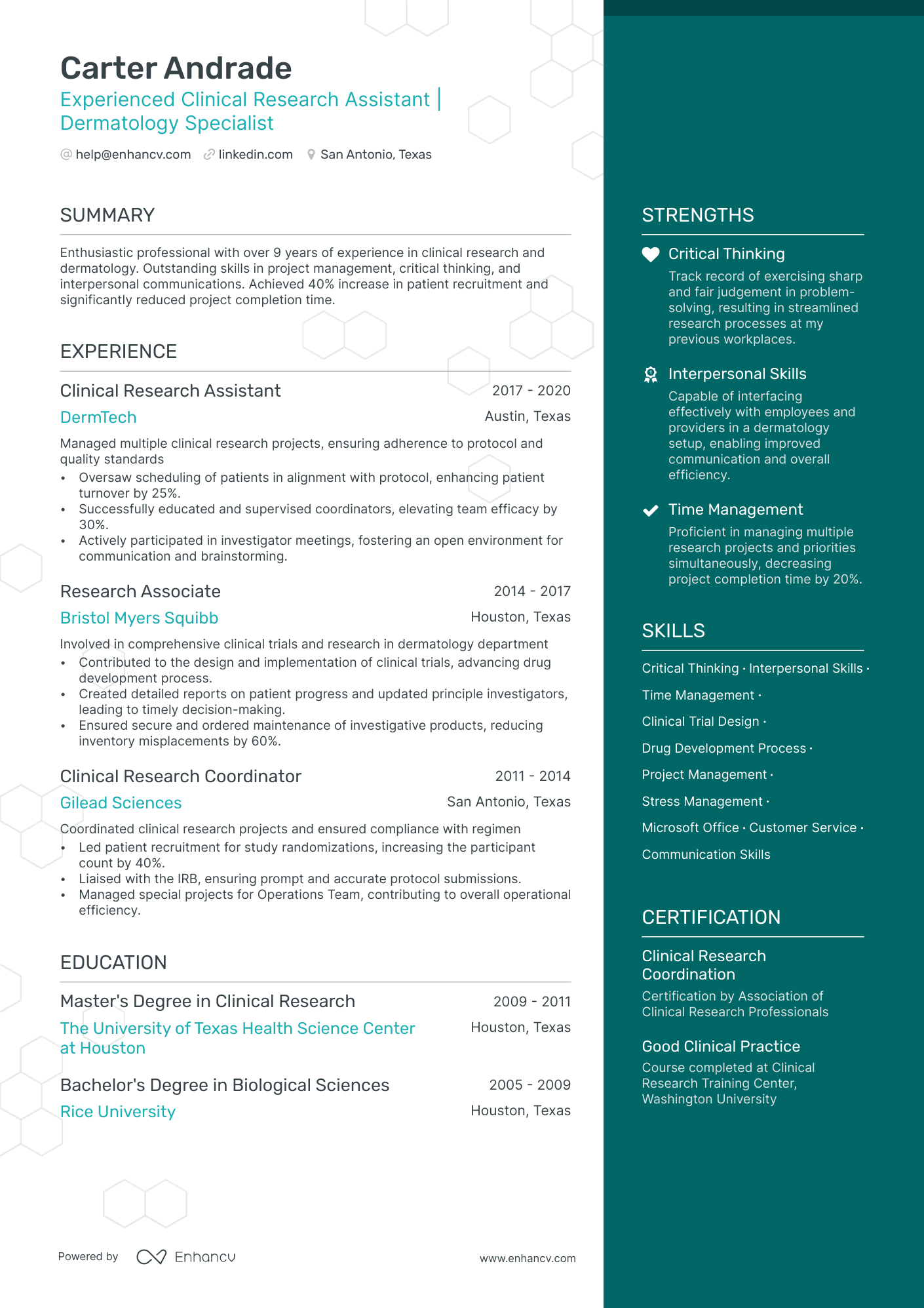 Clinical Research Assistant resume example