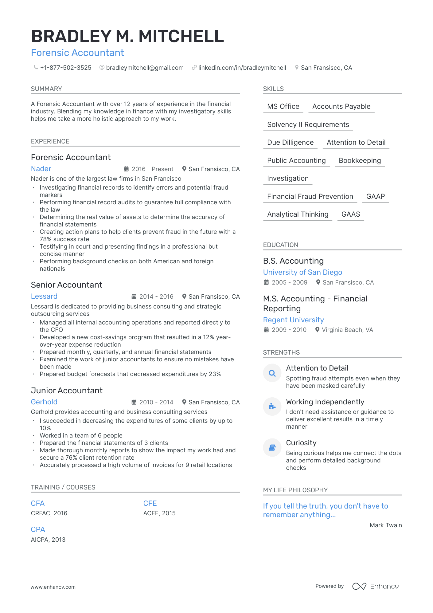 Forensic Accounting resume example