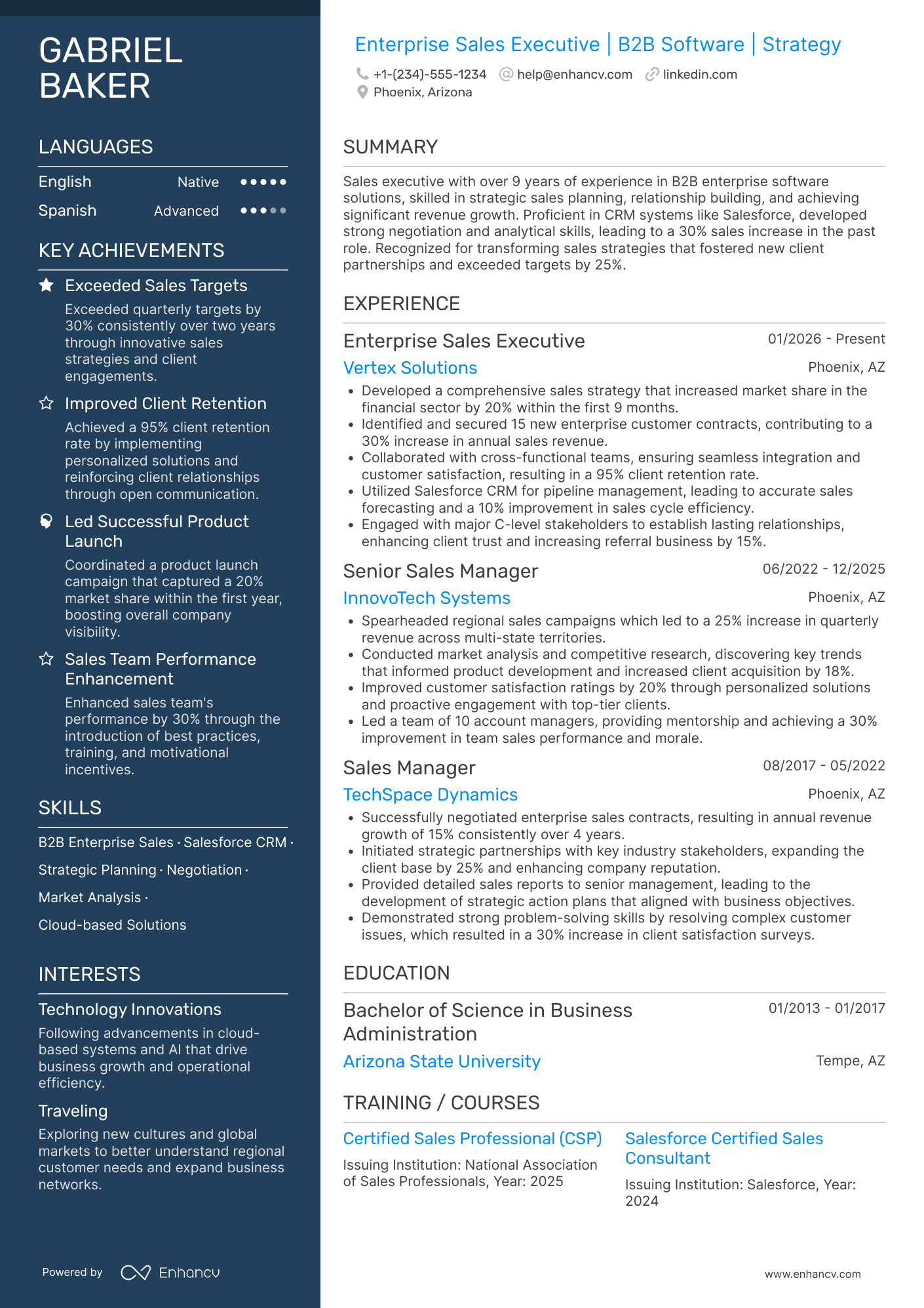 Enterprise Sales resume example