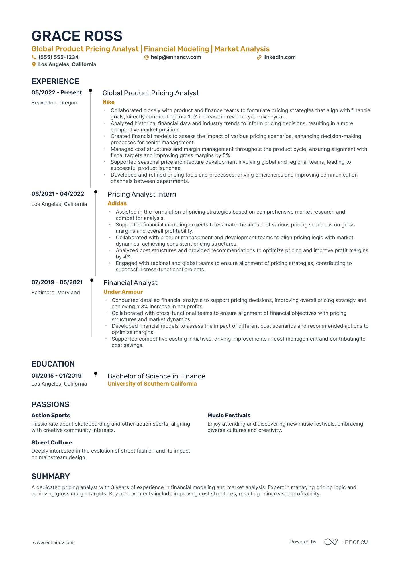 Global Pricing Analyst resume example