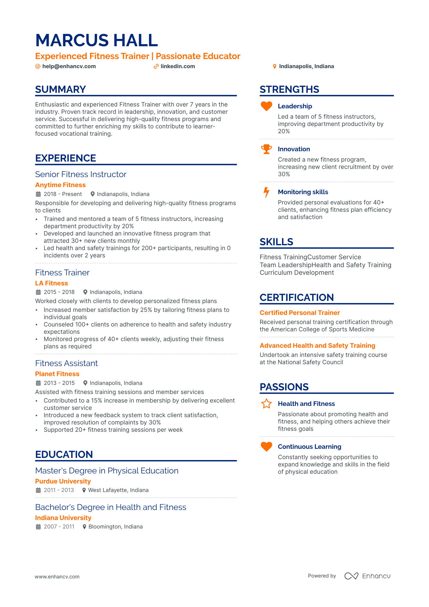 Fitness Trainer resume example