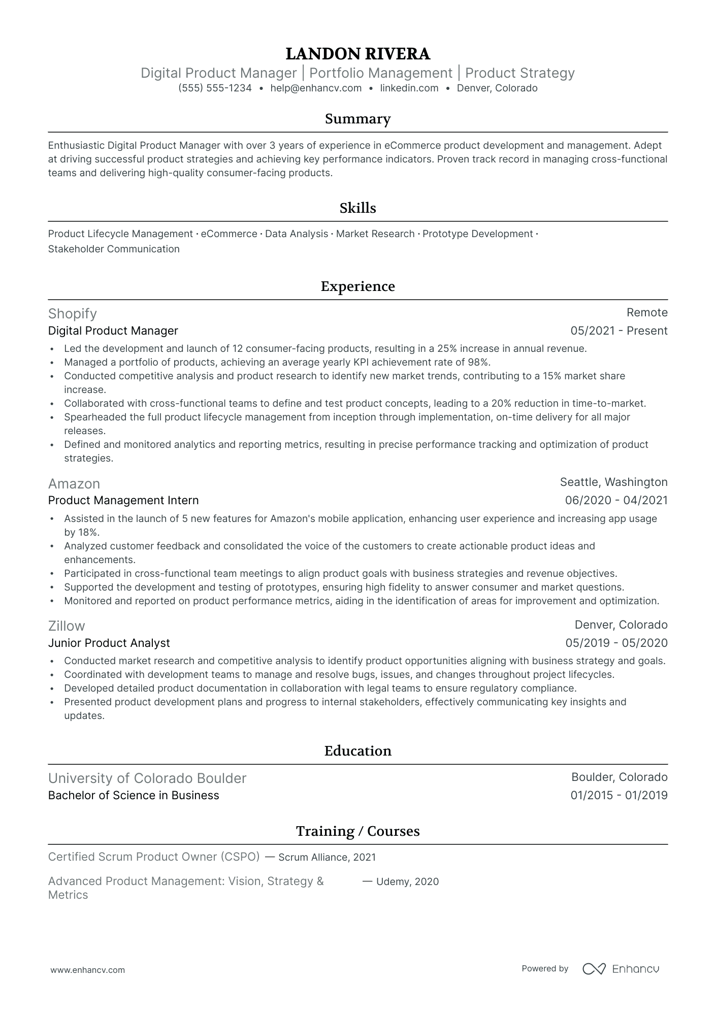 Digital Product Manager resume example