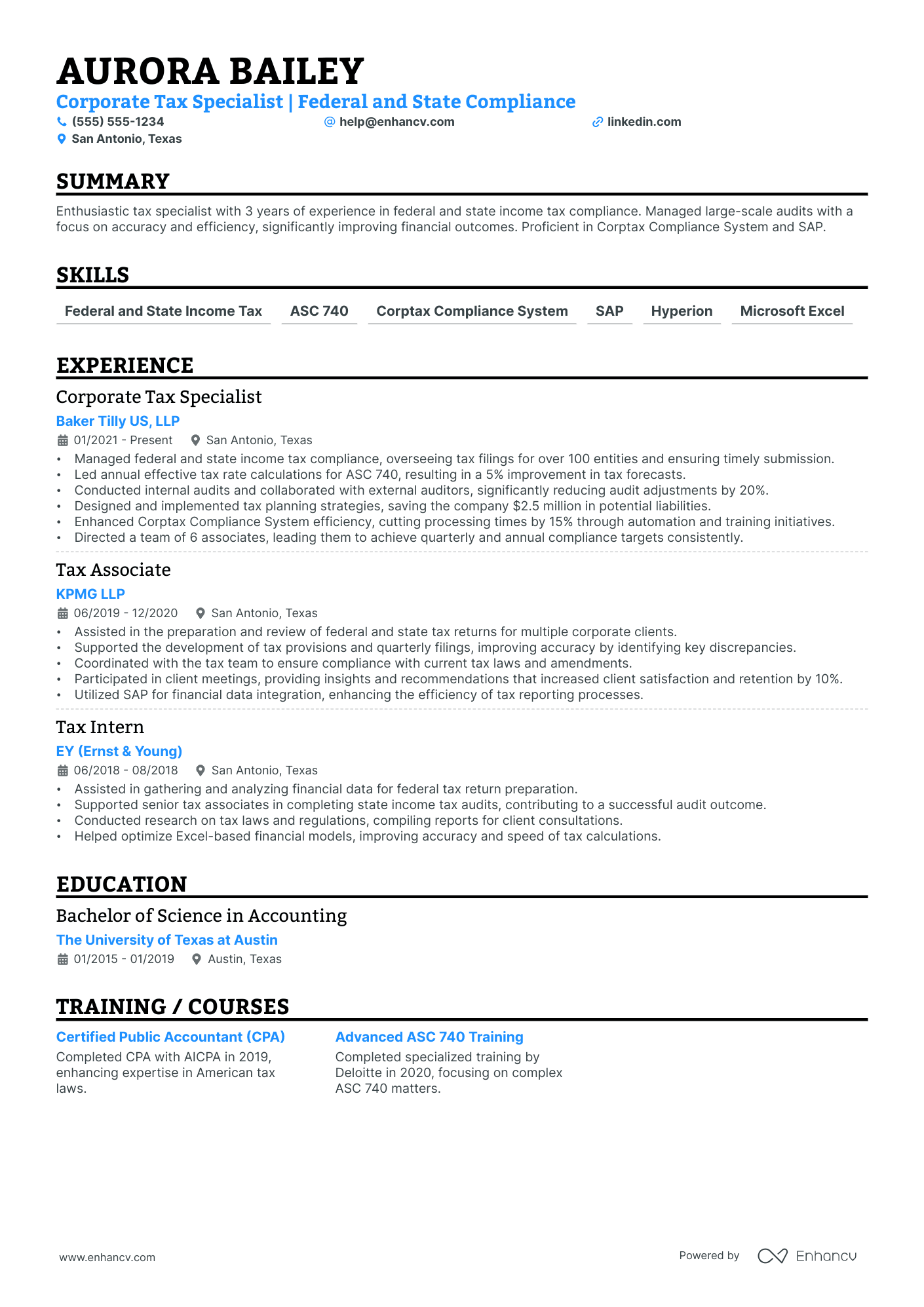 Corporate Tax Consultant resume example