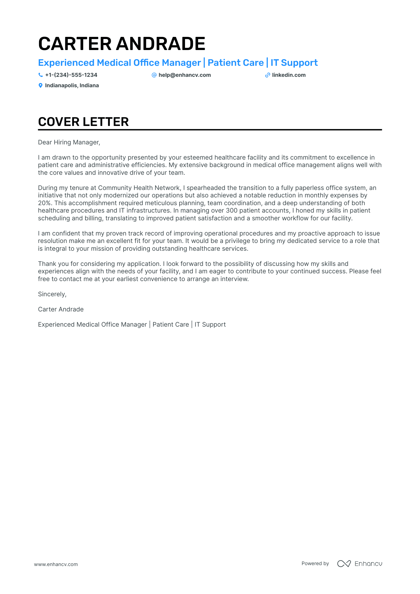 Medical Office Manager cover letter