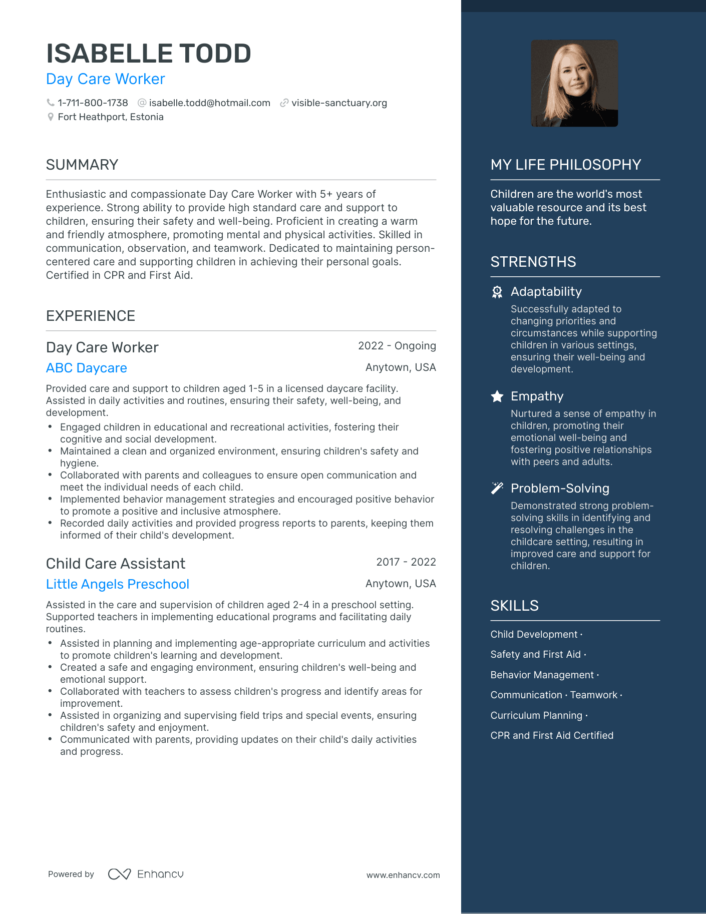 Day Care Worker resume example