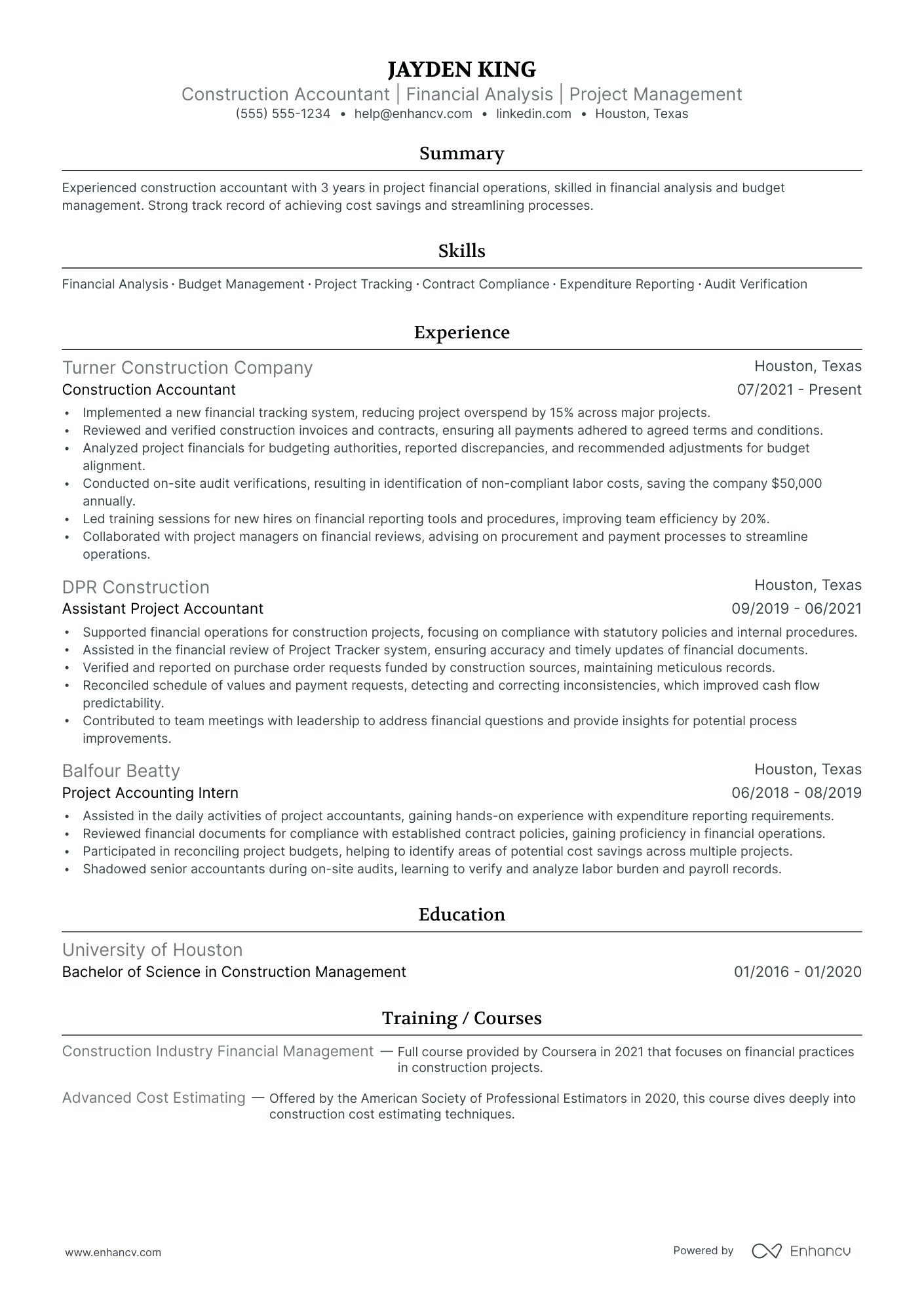 Financial Performance Analyst resume example