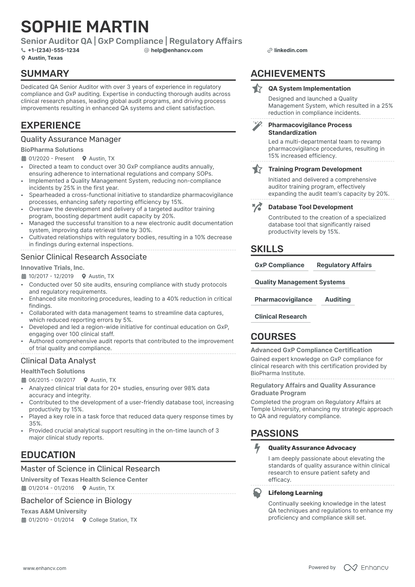 Quality Assurance Auditor resume example