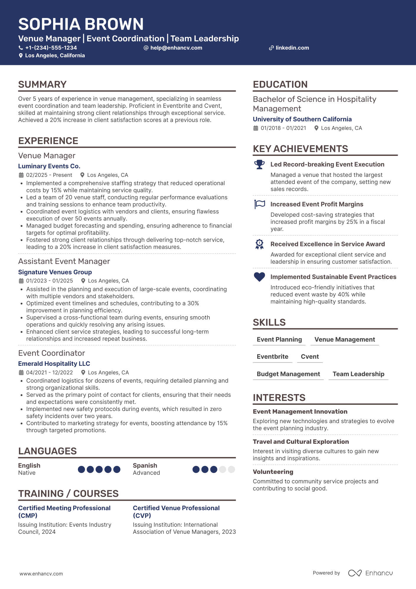 Venue Manager resume example
