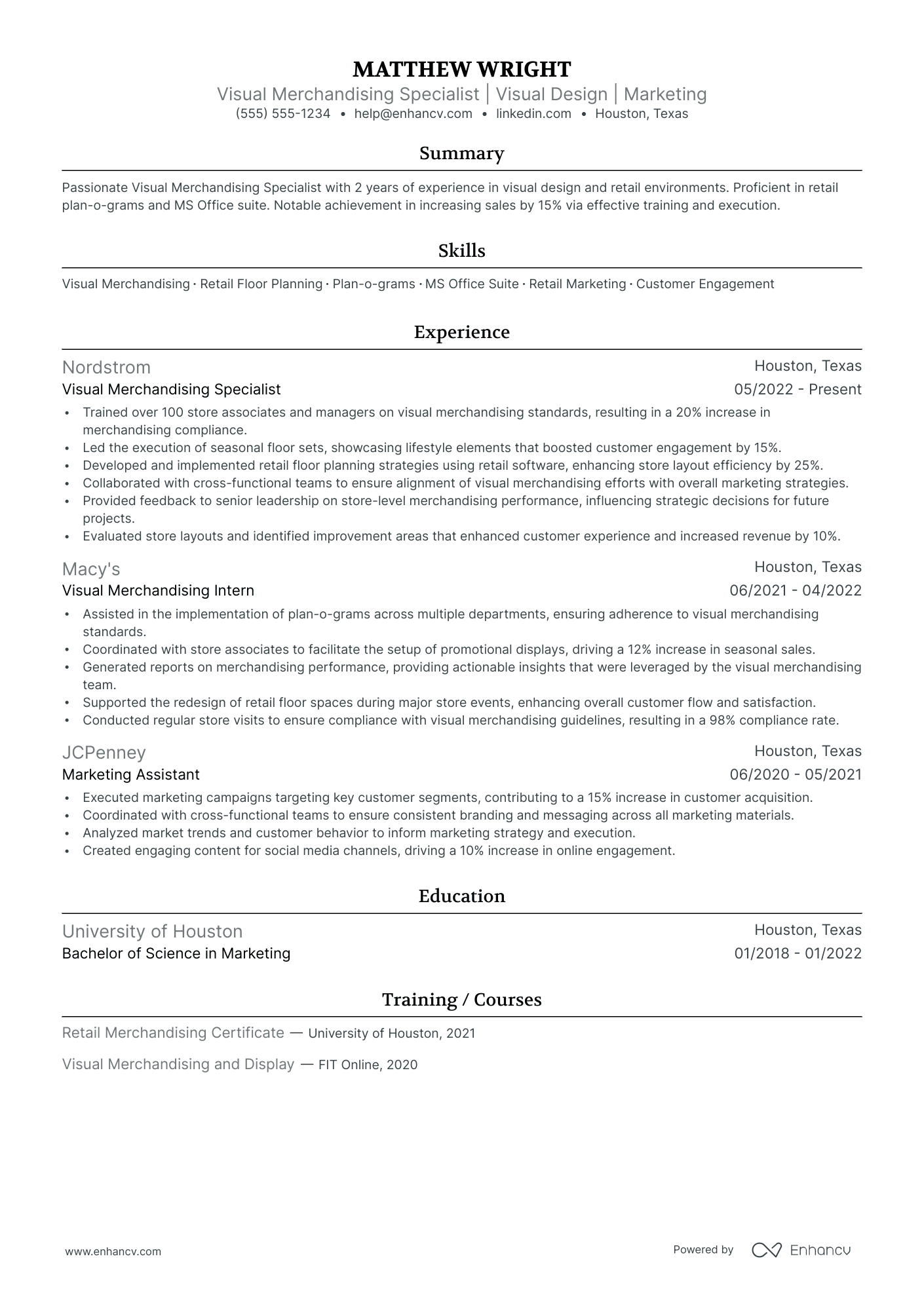 Visual Merchandising Specialist Resume Example Resume Example