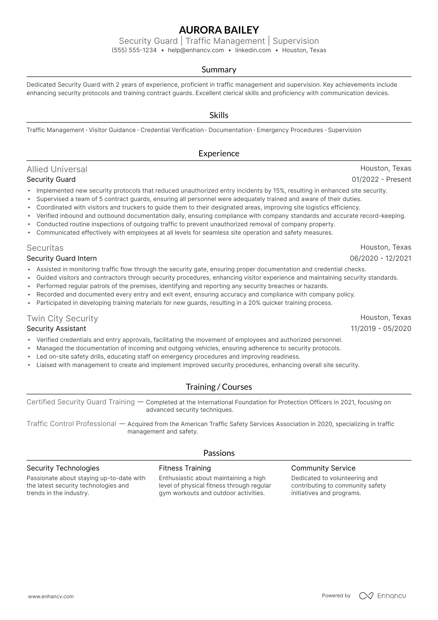 Industrial Security Guard resume example