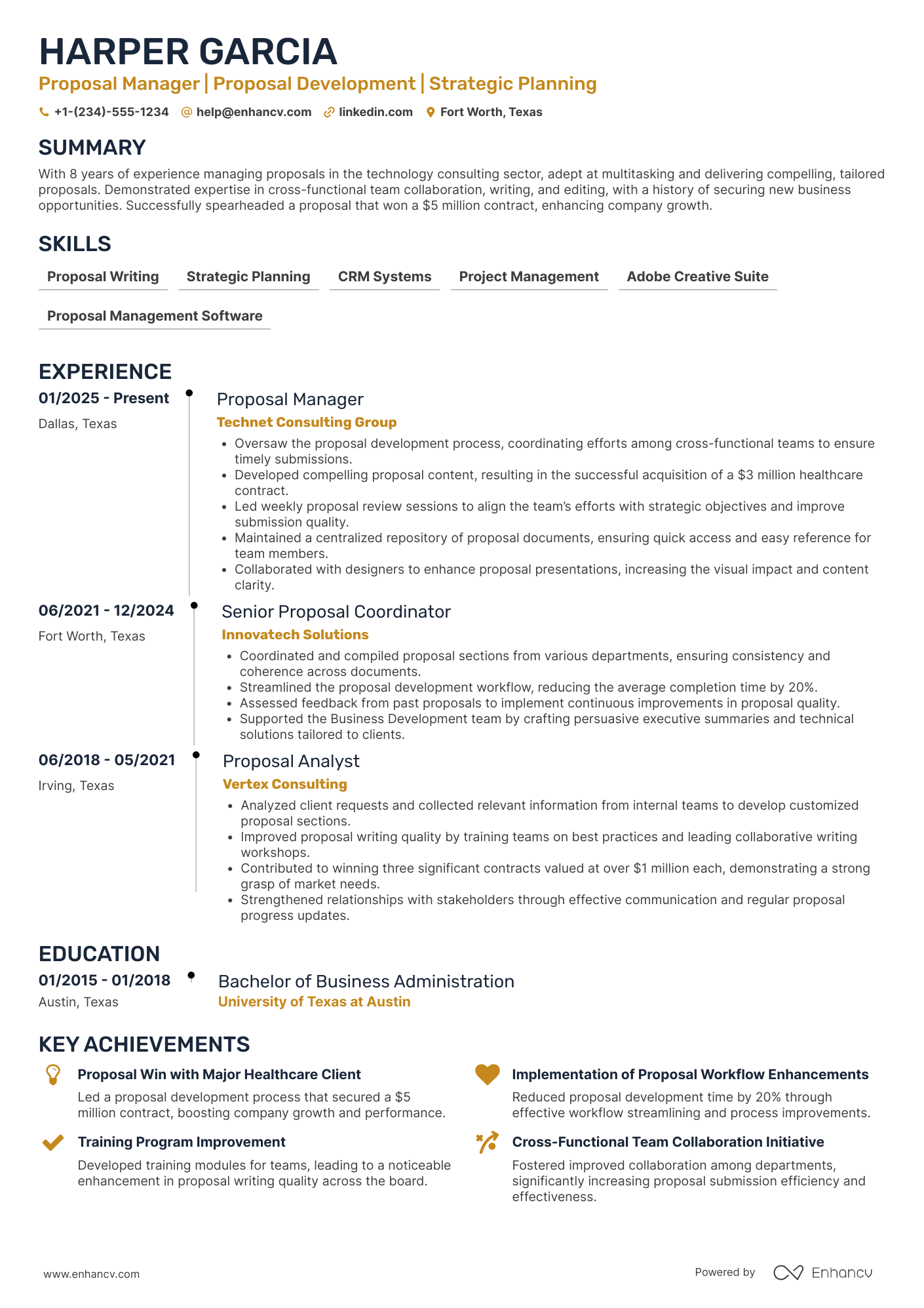 Proposal Manager resume example