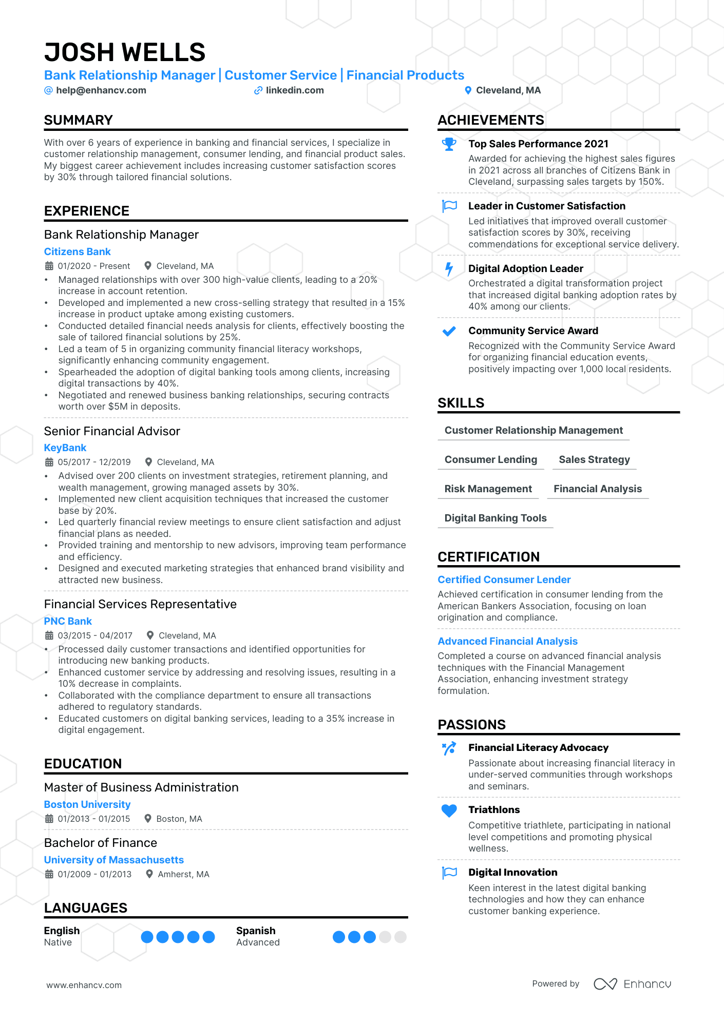 Banking resume example