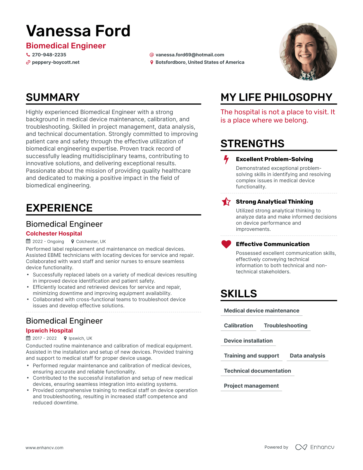 Biomedical Engineer resume example