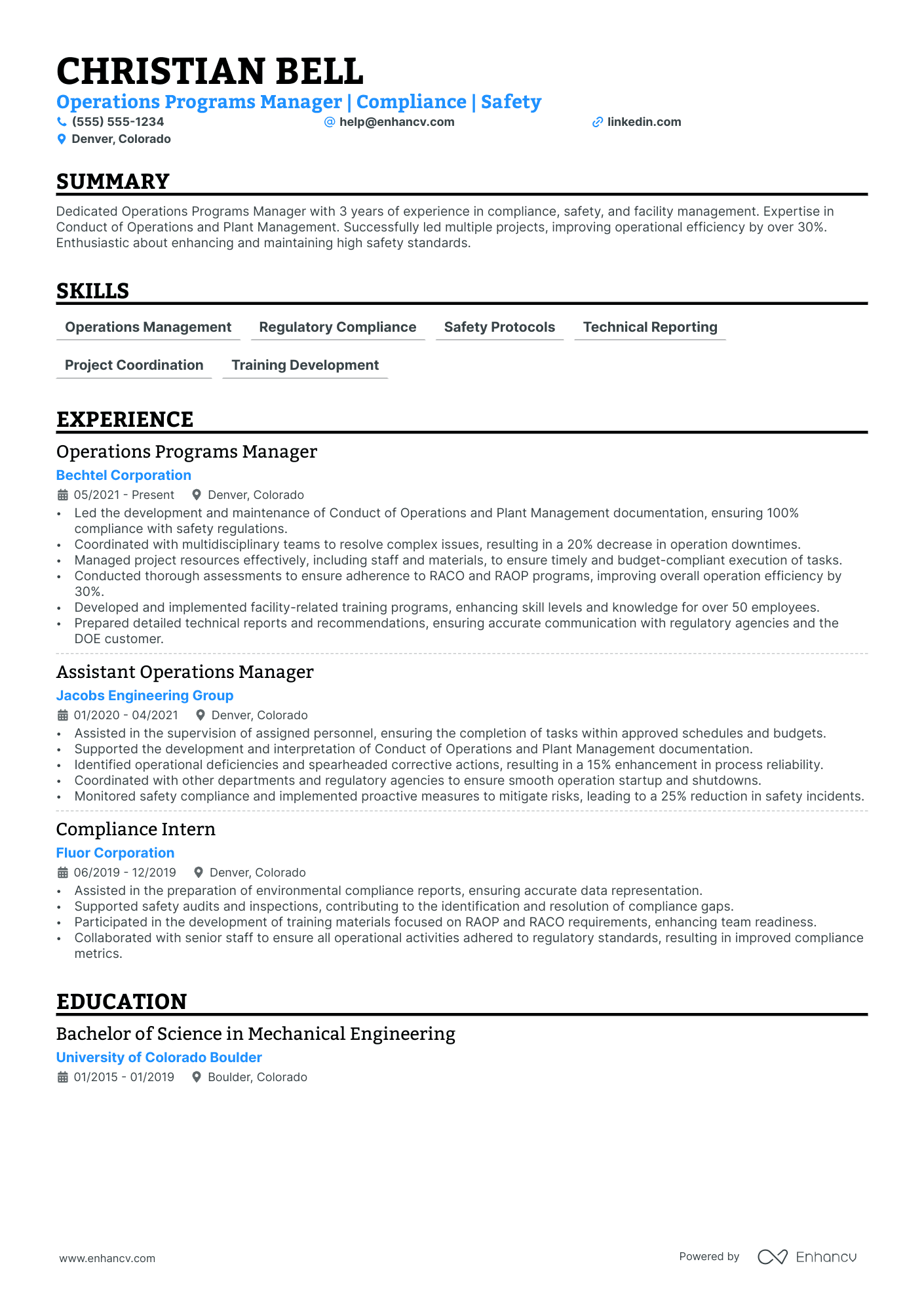 Operations Program Manager resume example