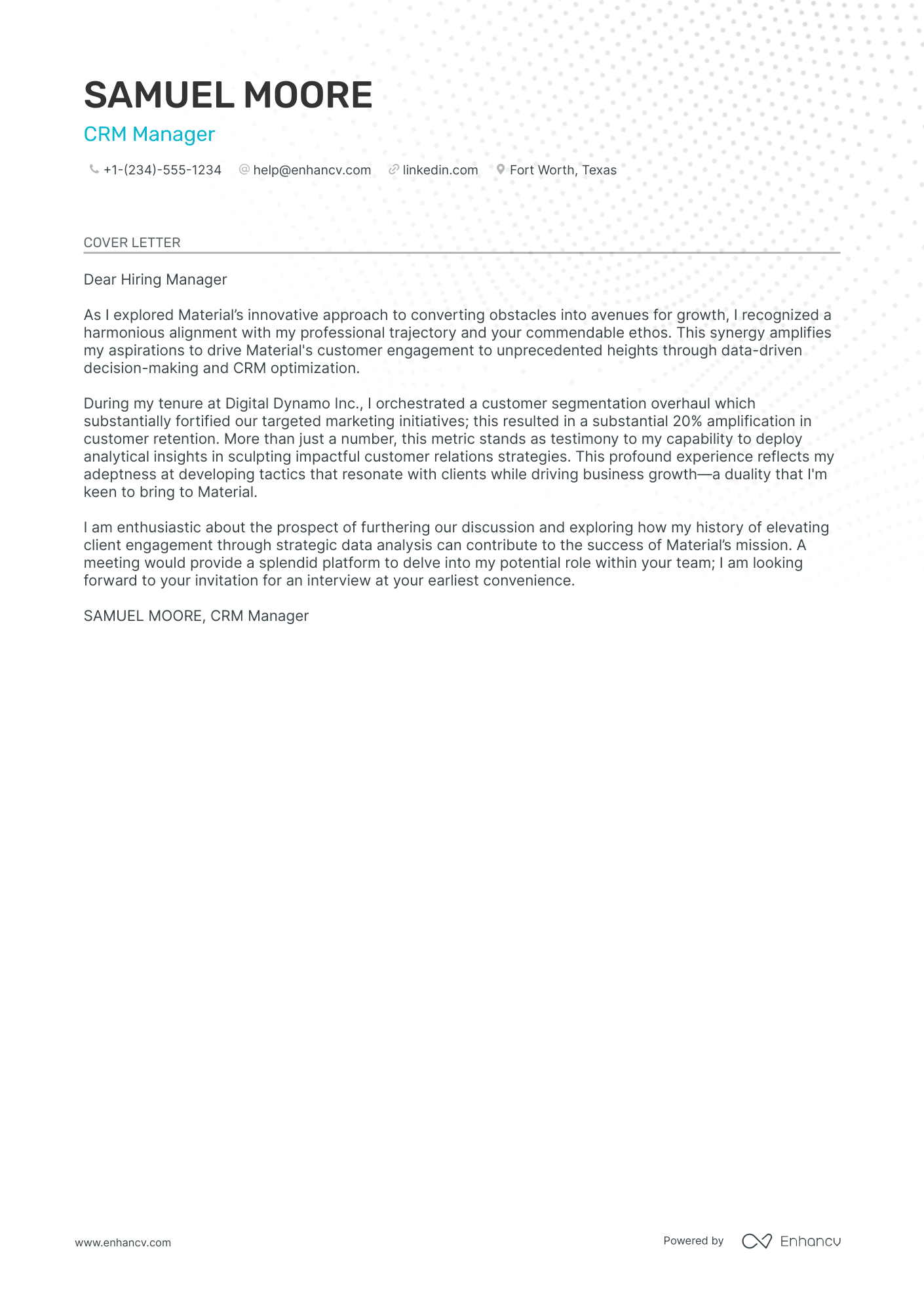 CRM Manager cover letter