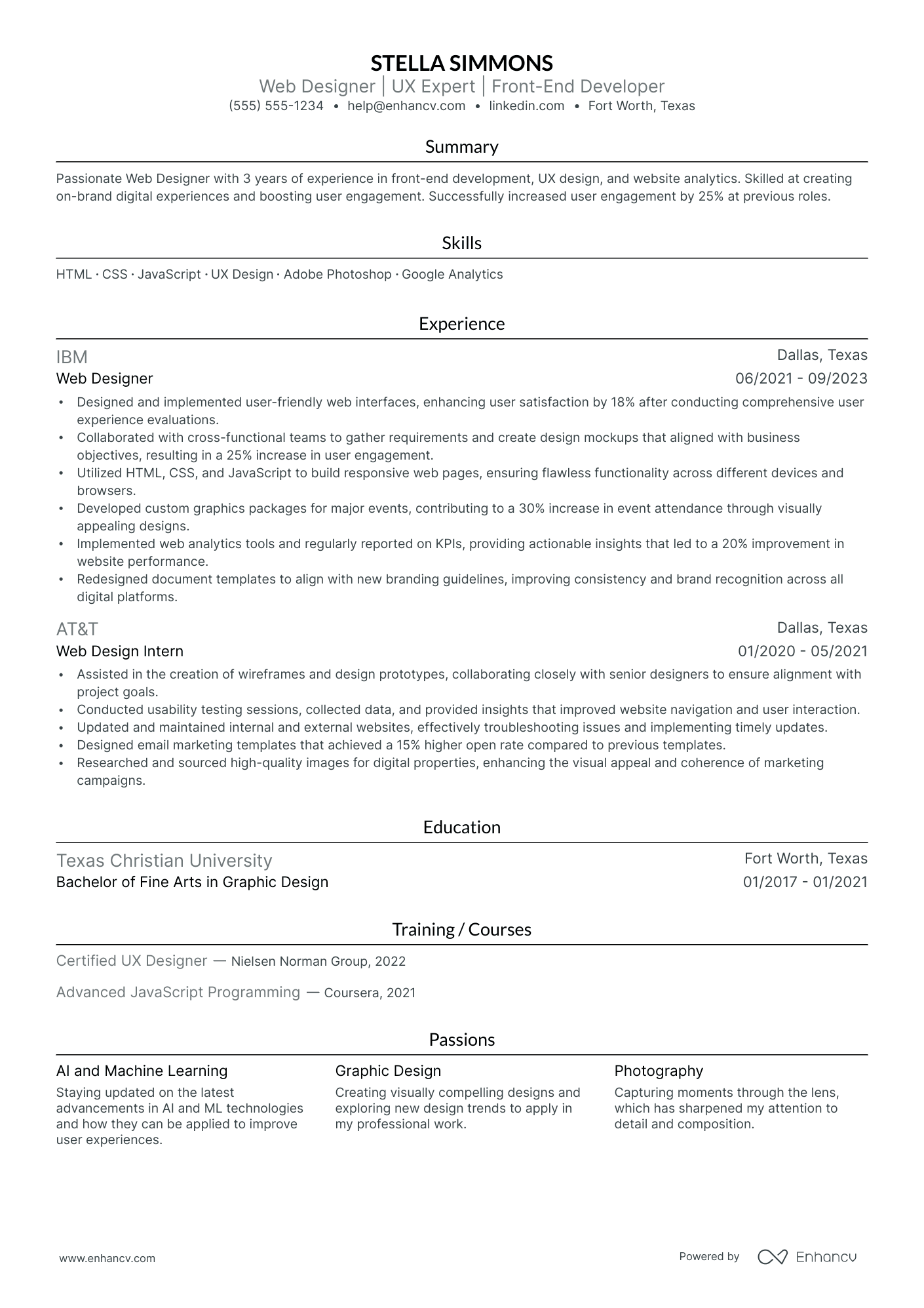 Associate Web Designer resume example