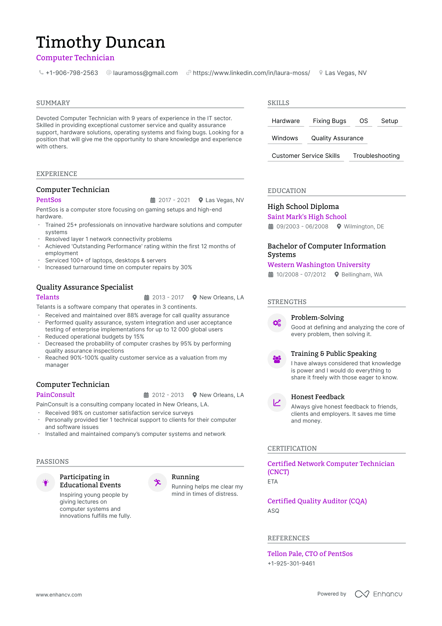 Computer Technician resume example