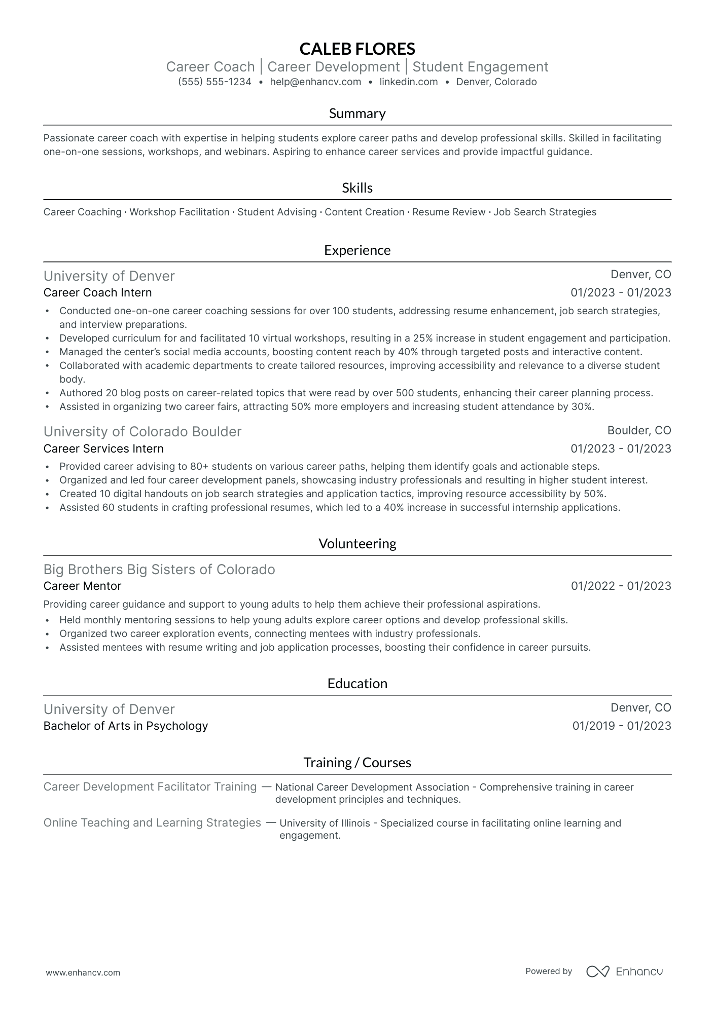 Entry-Level Career Coach resume example