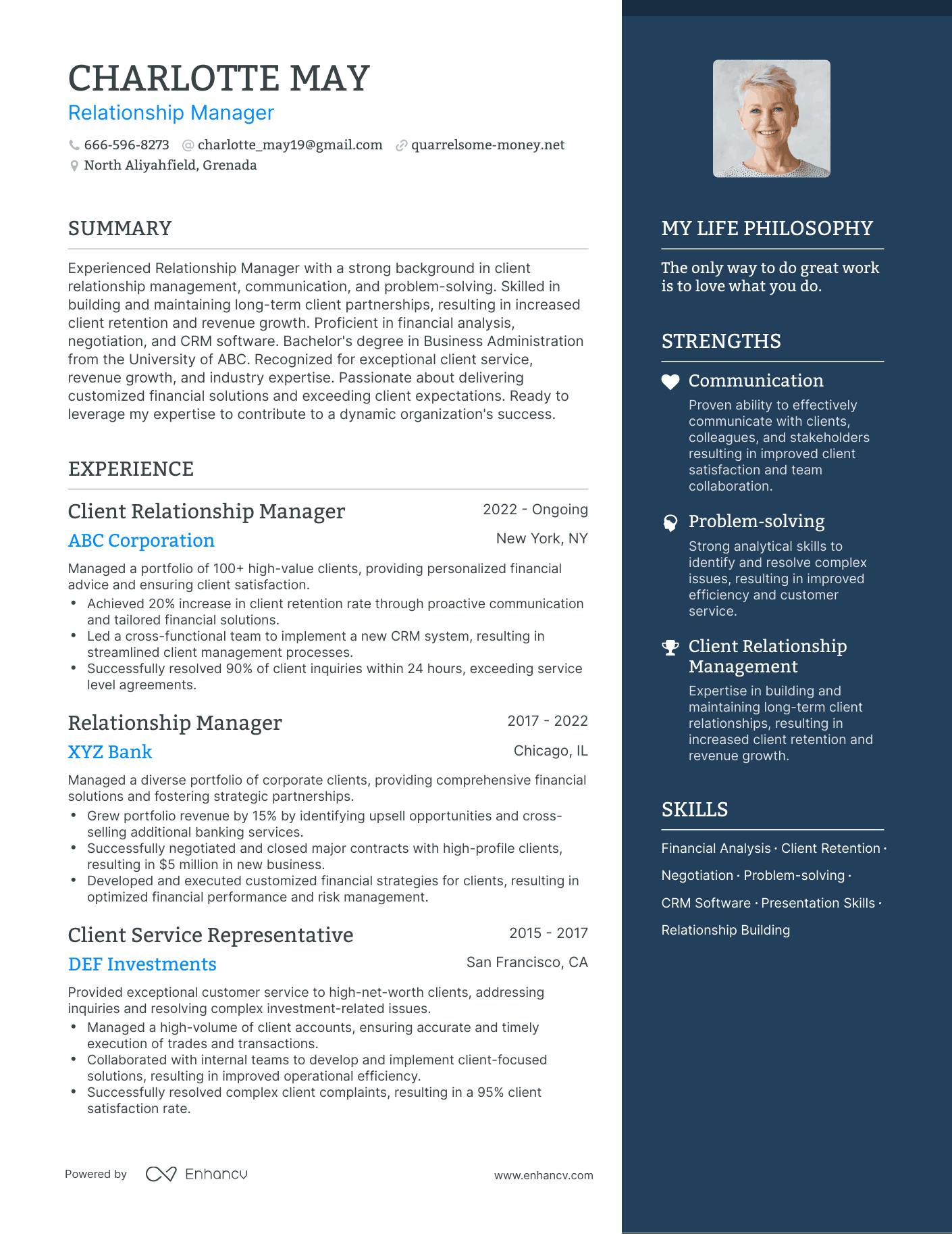 Modern Relationship Manager Resume Example