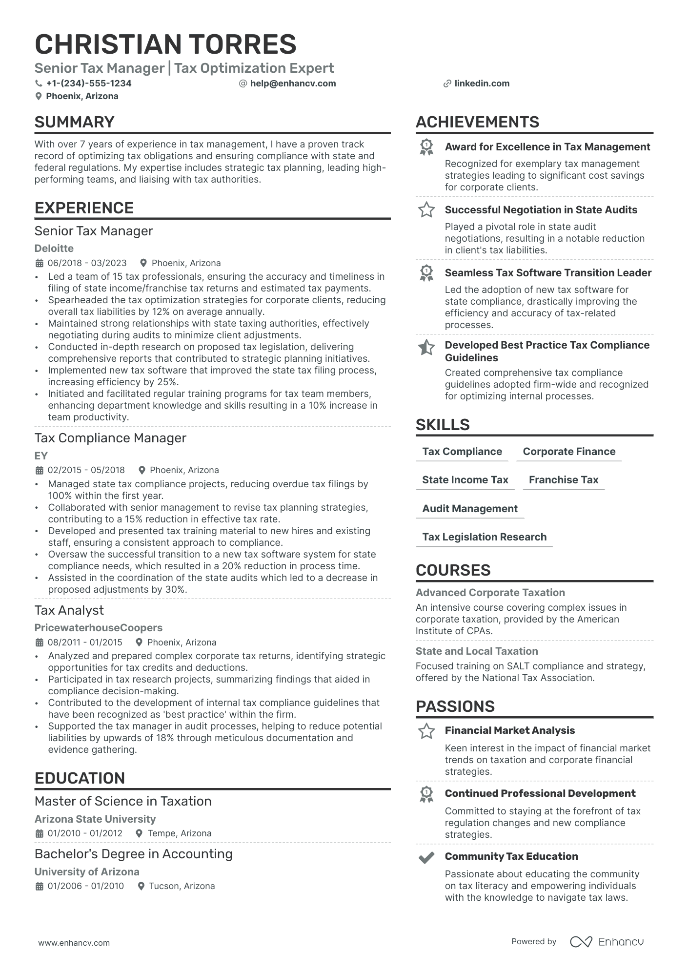 Tax Manager resume example
