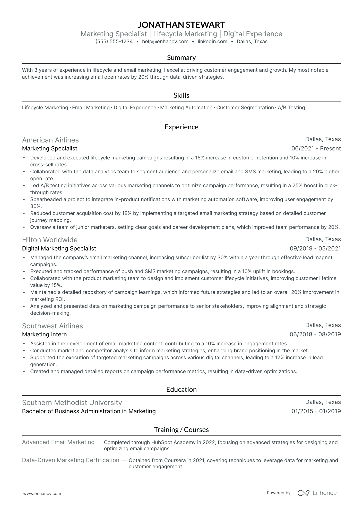 Small Business Marketing Manager resume example