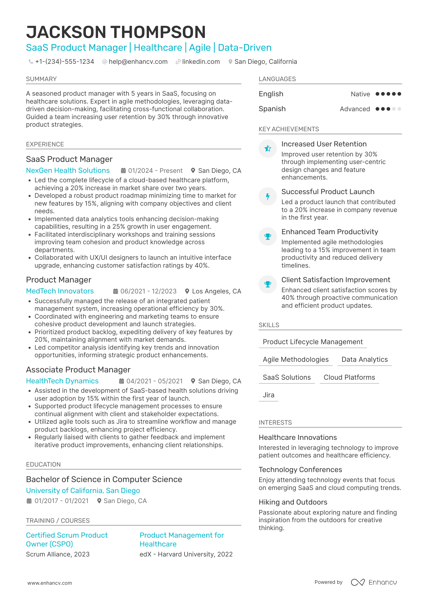 SaaS Product Manager resume example