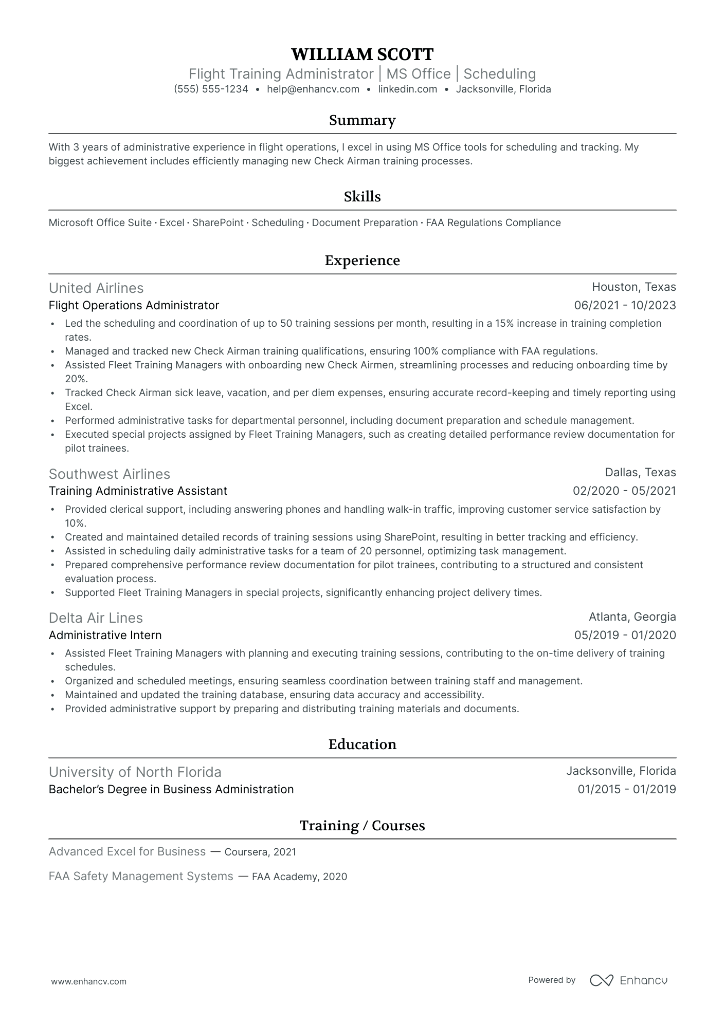 Commercial Flight Attendant resume example