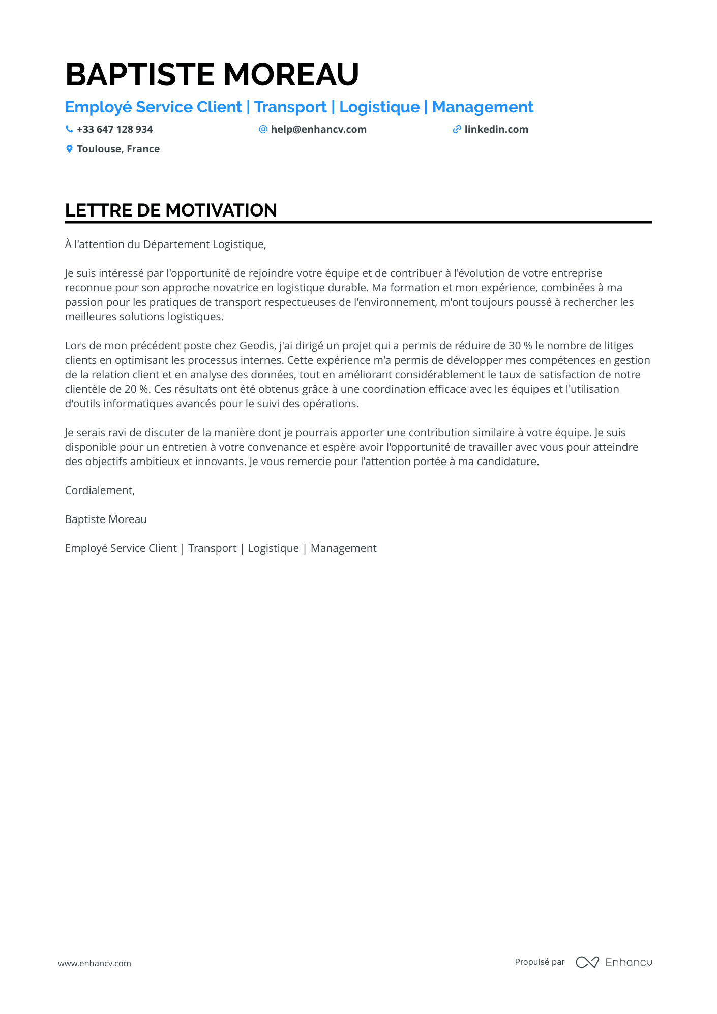 Service Client Lettre de motivation