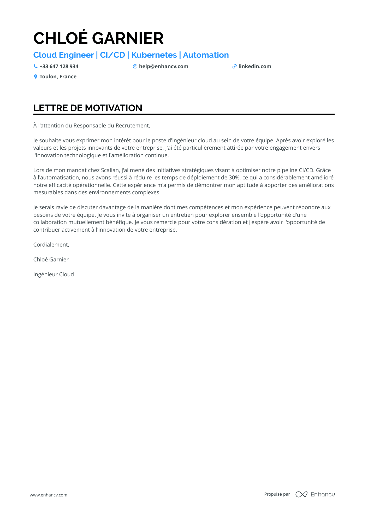 Ingénieur Lettre de motivation