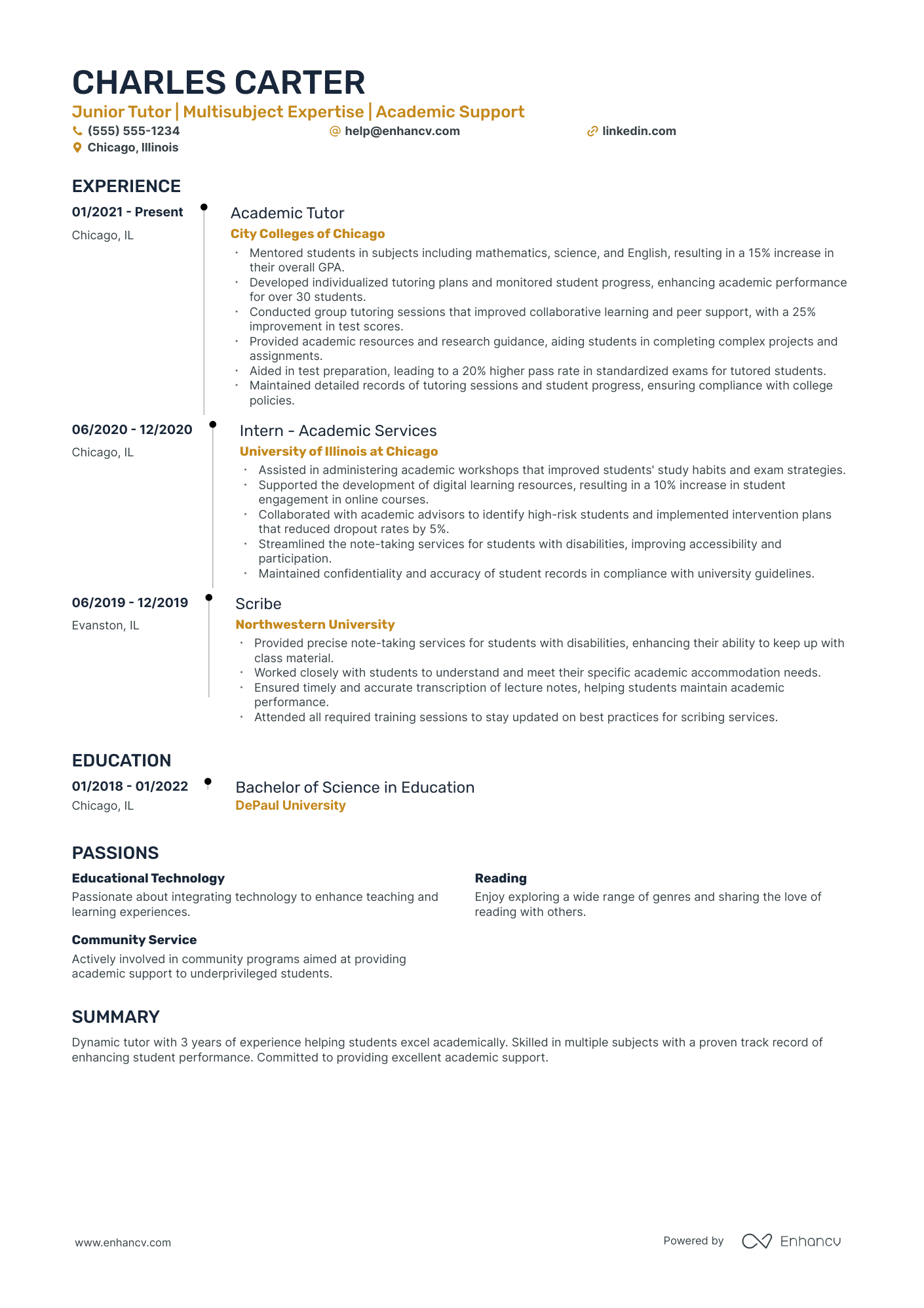 Tutor resume example