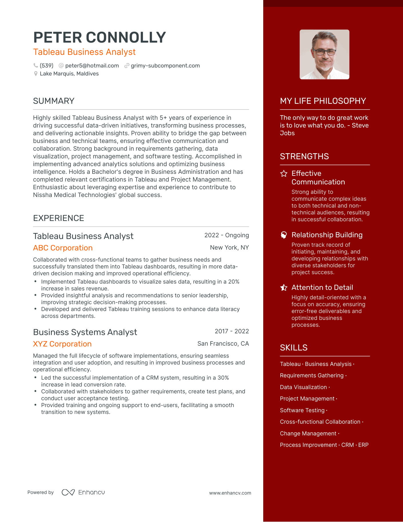 Modern Tableau Business Analyst Resume Example