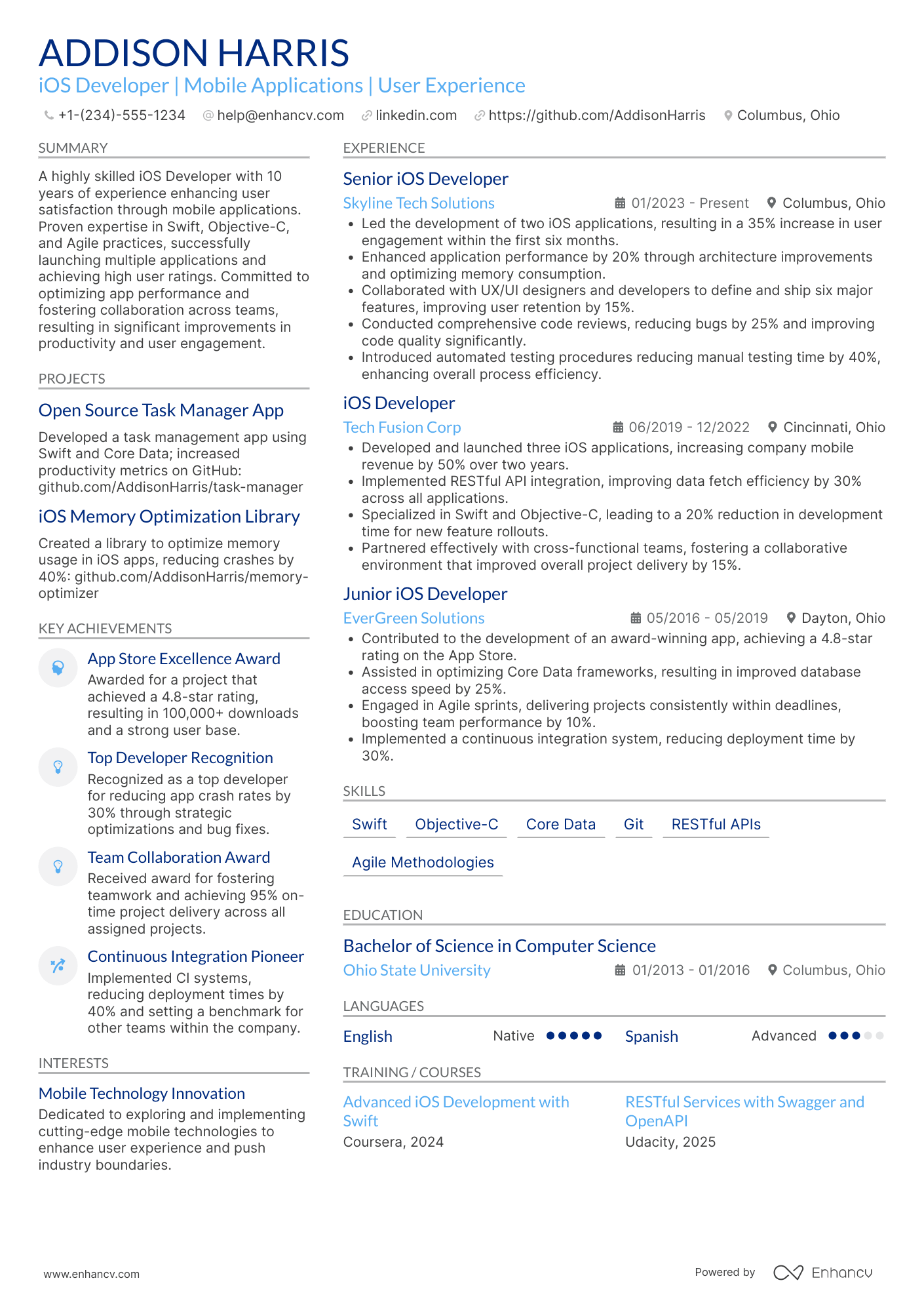 iOS Developer resume example