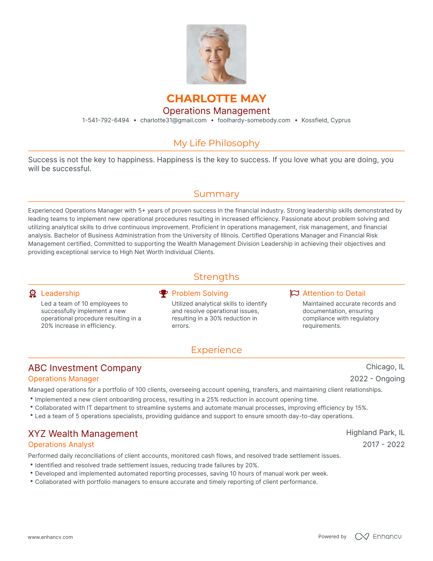 Modern Operations Management Resume Example