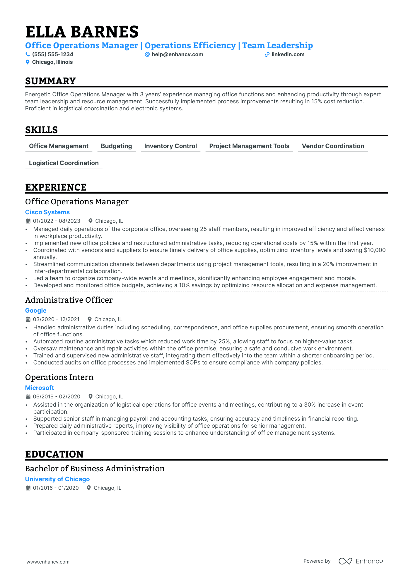 Office Operations Manager Resume Example Resume Example