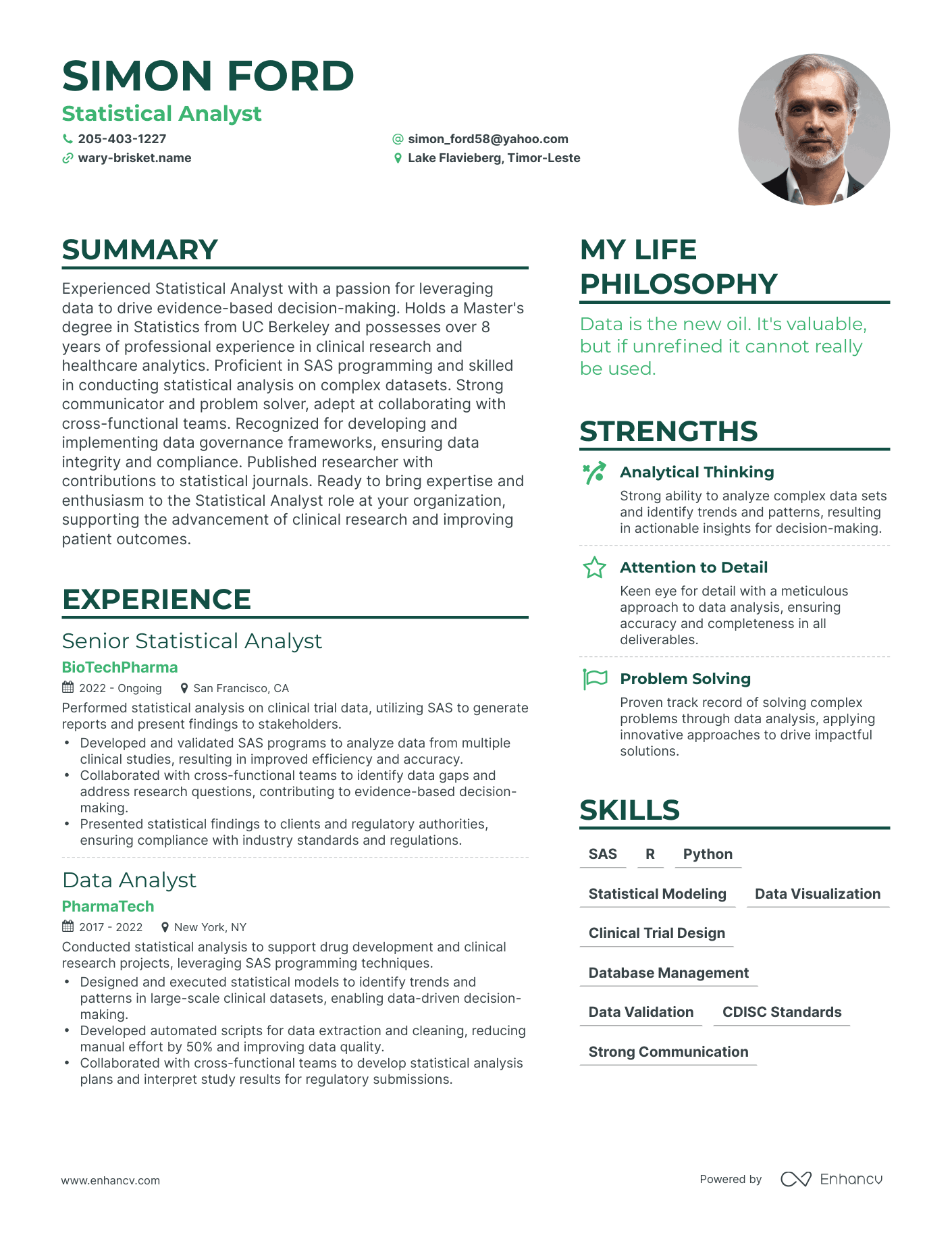 Statistical Analyst resume example